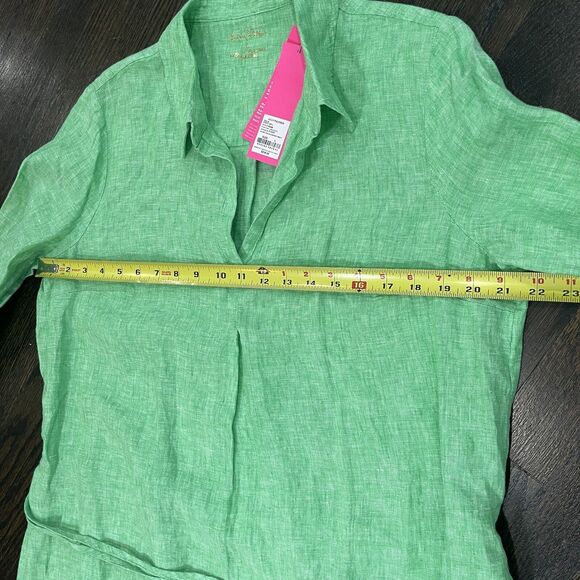 Lilly Pulitzer Dress Women’s Large Gecko Green Pilar Linen Tunic W/ Belt Resort - Picture 8 of 9